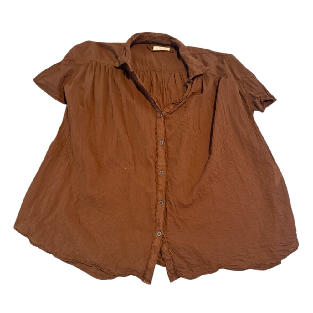 Free People Float Away Button Down Cotton Shirt Neutral Beachy Oversized Blouse - Picture 11 of 13